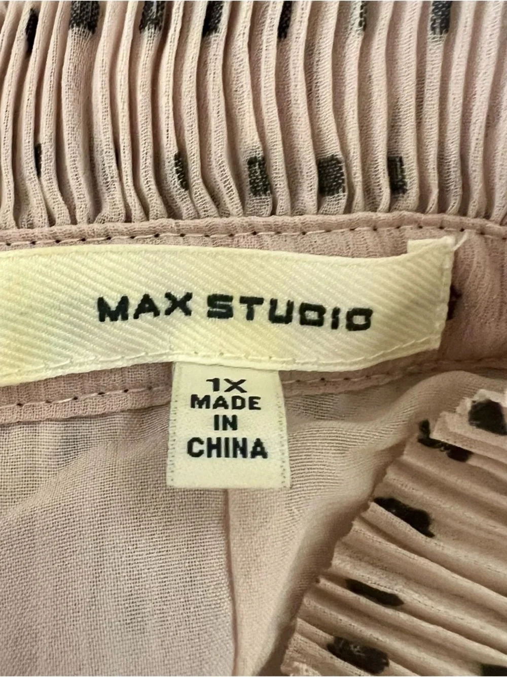 Max Studio Beige Swiss Dot Tie-Neck Blouse - Picture 11 of 13